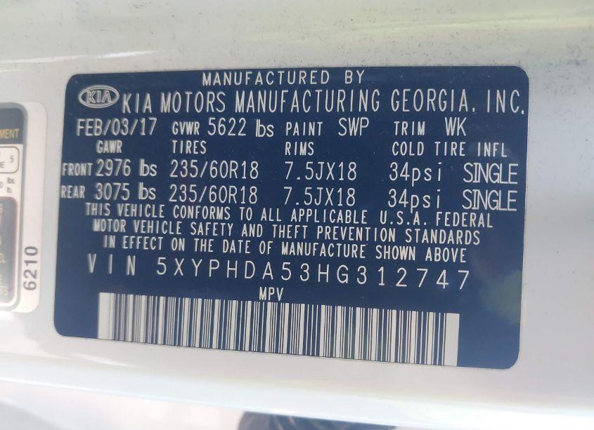 Photo 9 of 2017 Kia Sorento 3.3L EX (VIN 5XYPHDA53HG312747)