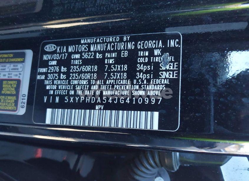 Photo 9 of 2018 Kia Sorento 3.3L EX (VIN 5XYPHDA54JG410997)