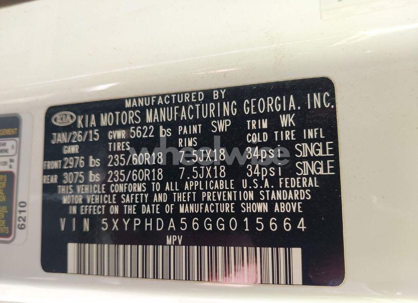 Photo 9 of 2016 Kia Sorento 3.3L EX (VIN 5XYPHDA56GG015664)