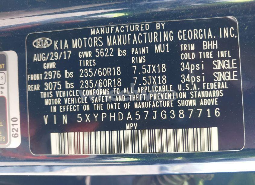 Photo 9 of 2018 Kia Sorento 3.3L EX (VIN 5XYPHDA57JG387716)