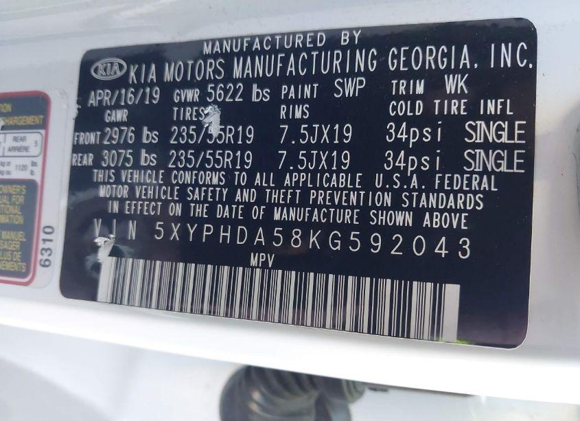 Photo 9 of 2019 Kia Sorento 3.3L EX SPORT (VIN 5XYPHDA58KG592043)