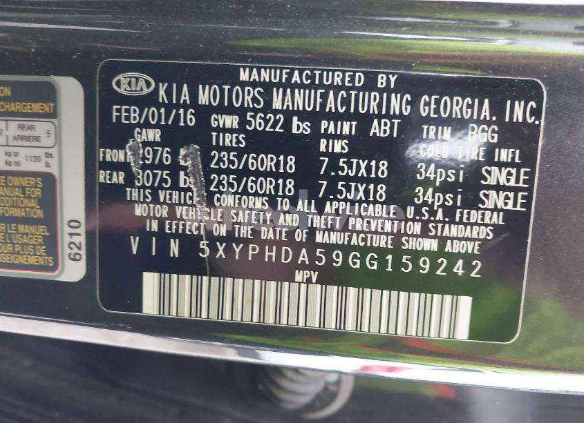 Photo 9 of 2016 Kia Sorento 3.3L EX (VIN 5XYPHDA59GG159242)