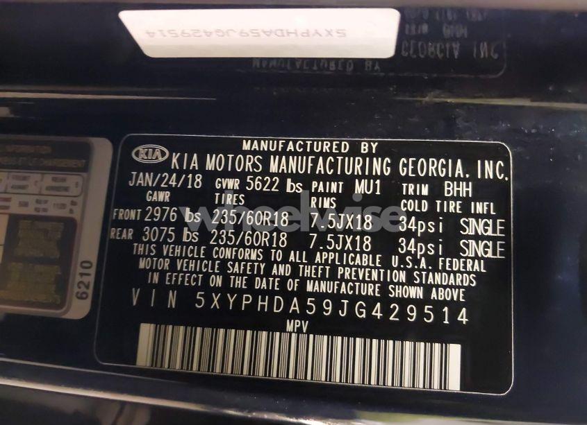 Photo 9 of 2018 Kia Sorento 3.3L EX (VIN 5XYPHDA59JG429514)