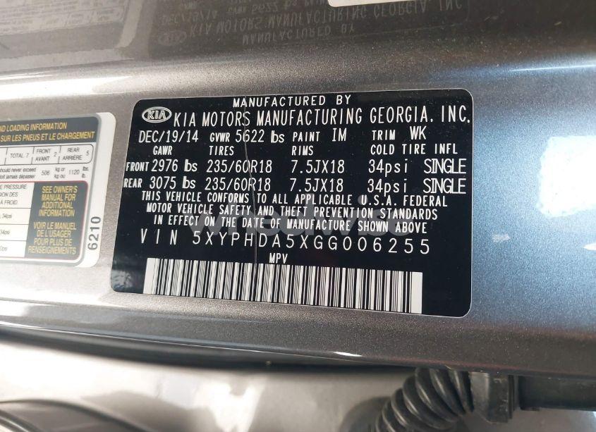 Photo 9 of 2016 Kia Sorento 3.3L EX (VIN 5XYPHDA5XGG006255)