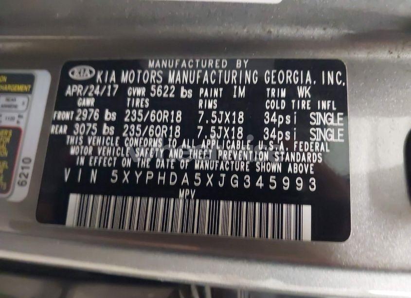 Photo 9 of 2018 Kia Sorento 3.3L EX (VIN 5XYPHDA5XJG345993)