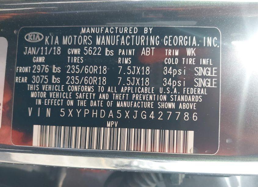 Photo 9 of 2018 Kia Sorento 3.3L EX (VIN 5XYPHDA5XJG427786)