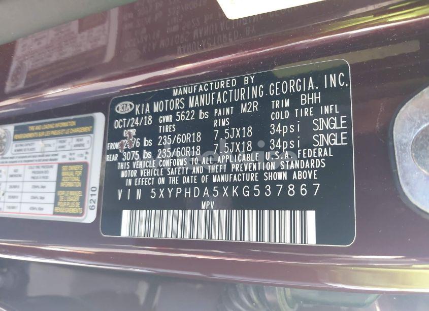 Photo 9 of 2019 Kia Sorento 3.3L EX (VIN 5XYPHDA5XKG537867)