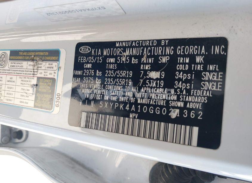 Photo 9 of 2016 Kia Sorento 2.0T SXL (VIN 5XYPK4A10GG021362)