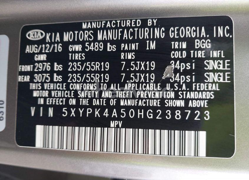 Photo 9 of 2017 Kia Sorento 3.3L SX (VIN 5XYPK4A50HG238723)