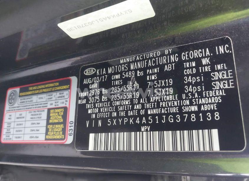 Photo 9 of 2018 Kia Sorento 3.3L SX (VIN 5XYPK4A51JG378138)