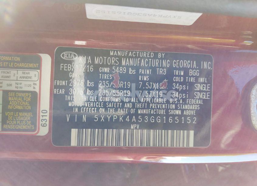 Photo 9 of 2016 Kia Sorento 3.3L SX (VIN 5XYPK4A53GG165152)