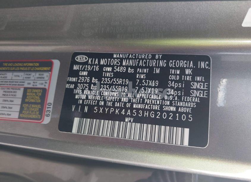 Photo 9 of 2017 Kia Sorento 3.3L SXL (VIN 5XYPK4A53HG202105)