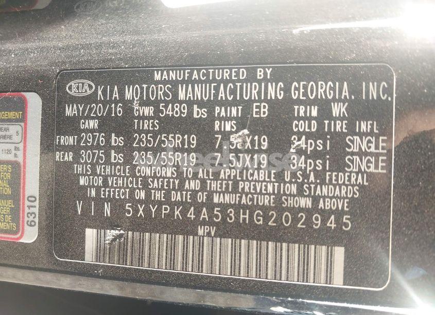 Photo 9 of 2017 Kia Sorento 3.3L SX (VIN 5XYPK4A53HG202945)