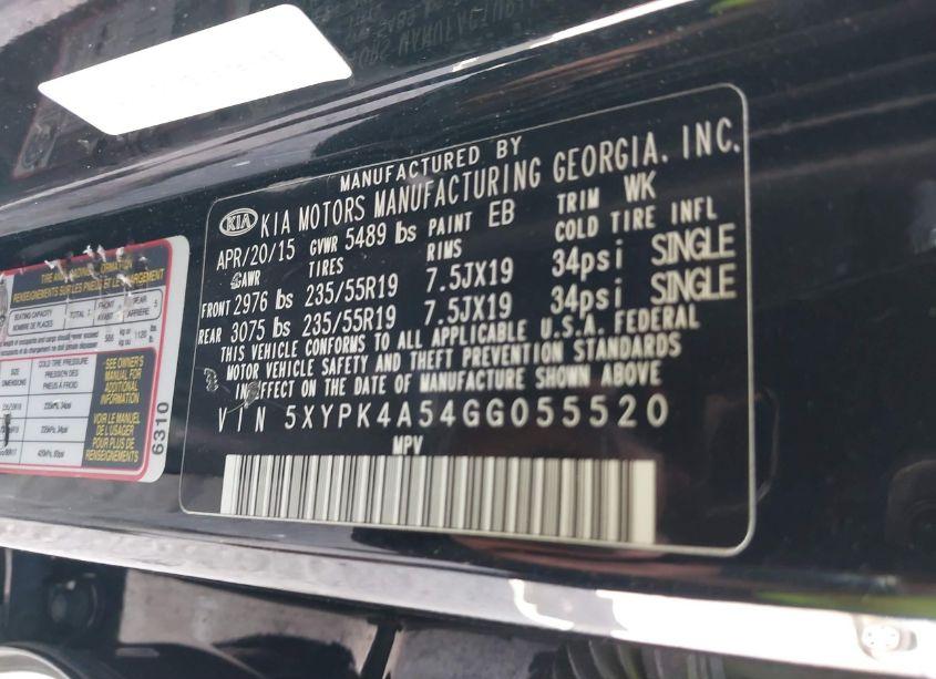 Photo 9 of 2016 Kia Sorento 3.3L SXL (VIN 5XYPK4A54GG055520)