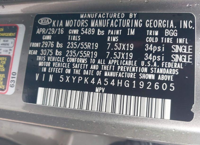 Photo 9 of 2017 Kia Sorento 3.3L SX (VIN 5XYPK4A54HG192605)