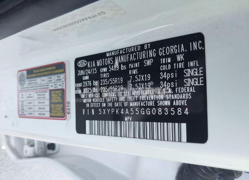 Photo 9 of 2016 Kia Sorento 3.3L SX (VIN 5XYPK4A55GG083584)