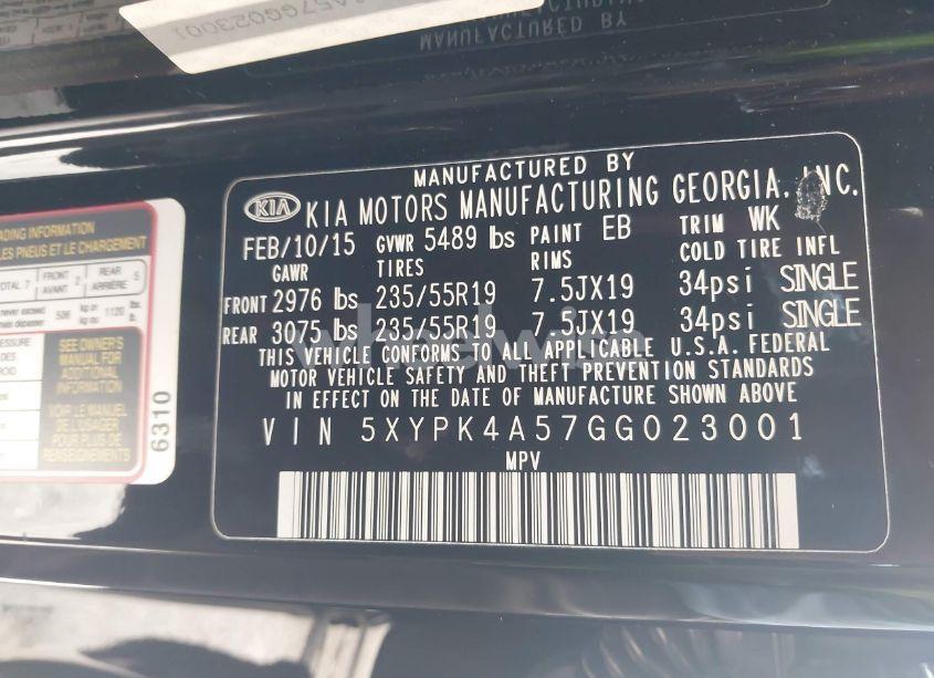Photo 9 of 2016 Kia Sorento 3.3L SX (VIN 5XYPK4A57GG023001)