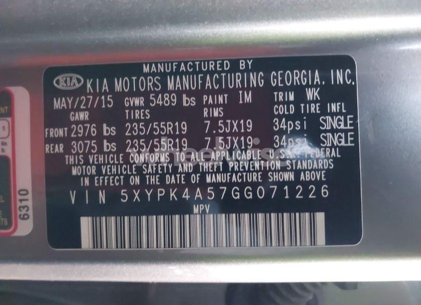 Photo 9 of 2016 Kia Sorento 3.3L SXL (VIN 5XYPK4A57GG071226)