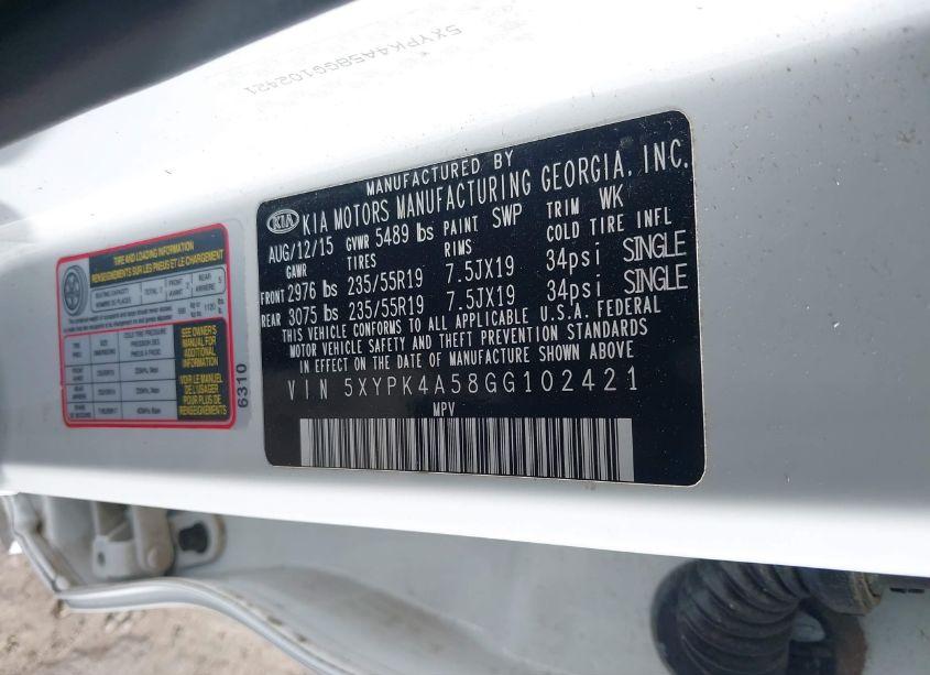 Photo 9 of 2016 Kia Sorento 3.3L SX (VIN 5XYPK4A58GG102421)