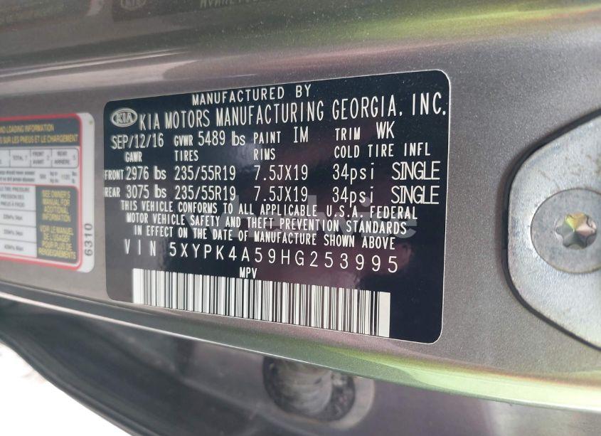 Photo 9 of 2017 Kia Sorento 3.3L SX (VIN 5XYPK4A59HG253995)