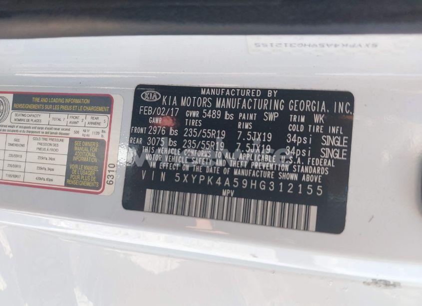 Photo 9 of 2017 Kia Sorento 3.3L SX (VIN 5XYPK4A59HG312155)