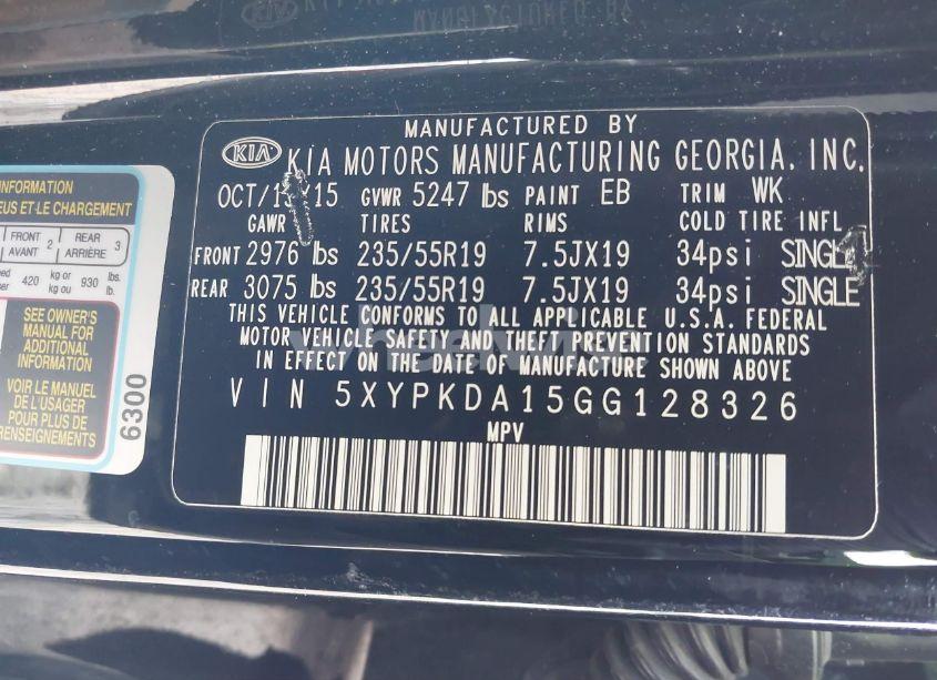 Photo 9 of 2016 Kia Sorento 2.0T SXL (VIN 5XYPKDA15GG128326)