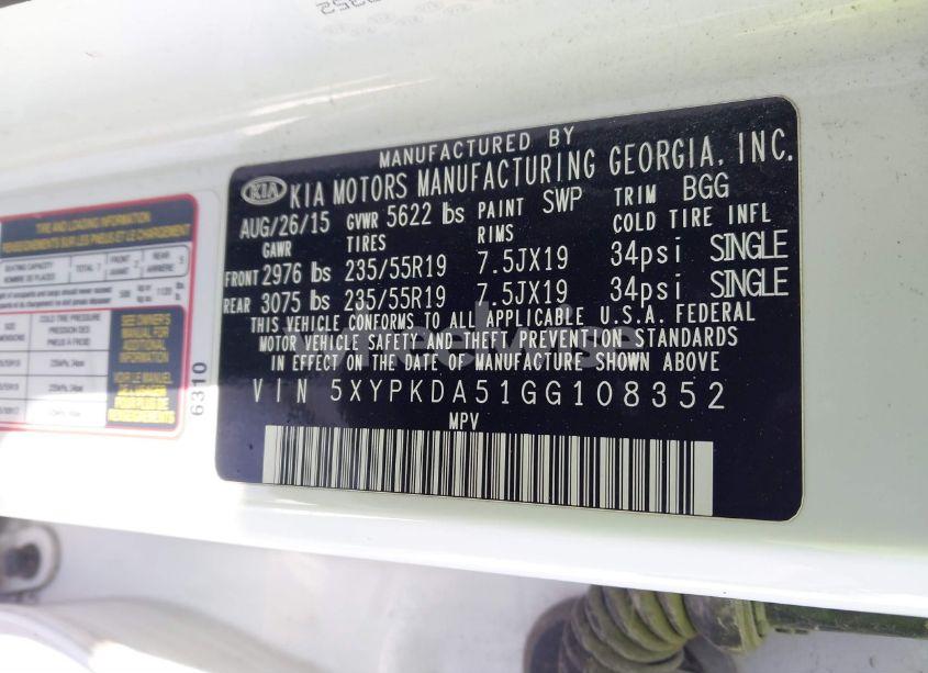 Photo 9 of 2016 Kia Sorento 3.3L SX (VIN 5XYPKDA51GG108352)