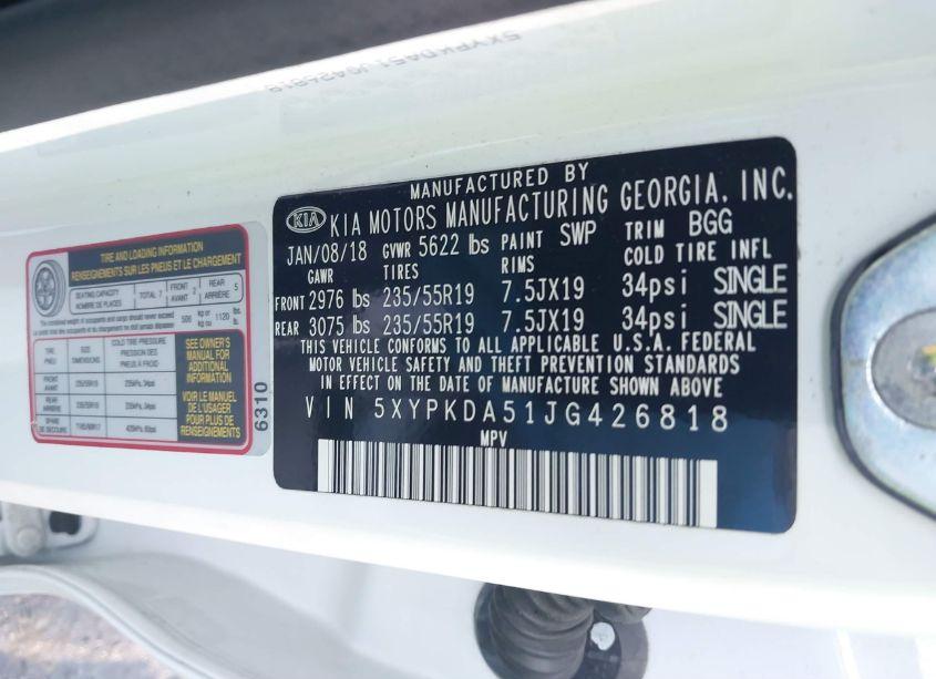 Photo 9 of 2018 Kia Sorento 3.3L SX (VIN 5XYPKDA51JG426818)