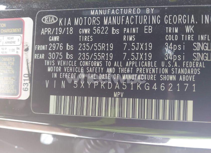 Photo 9 of 2019 Kia Sorento 3.3L SXL (VIN 5XYPKDA51KG462171)