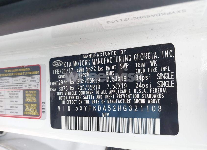 Photo 9 of 2017 Kia Sorento 3.3L SX (VIN 5XYPKDA52HG321103)