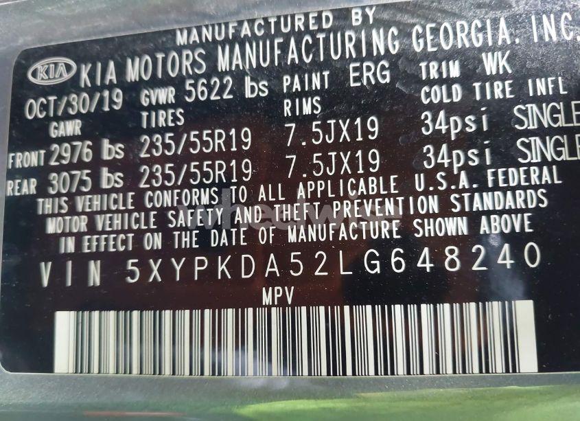 Photo 9 of 2020 Kia Sorento 3.3L SX (VIN 5XYPKDA52LG648240)