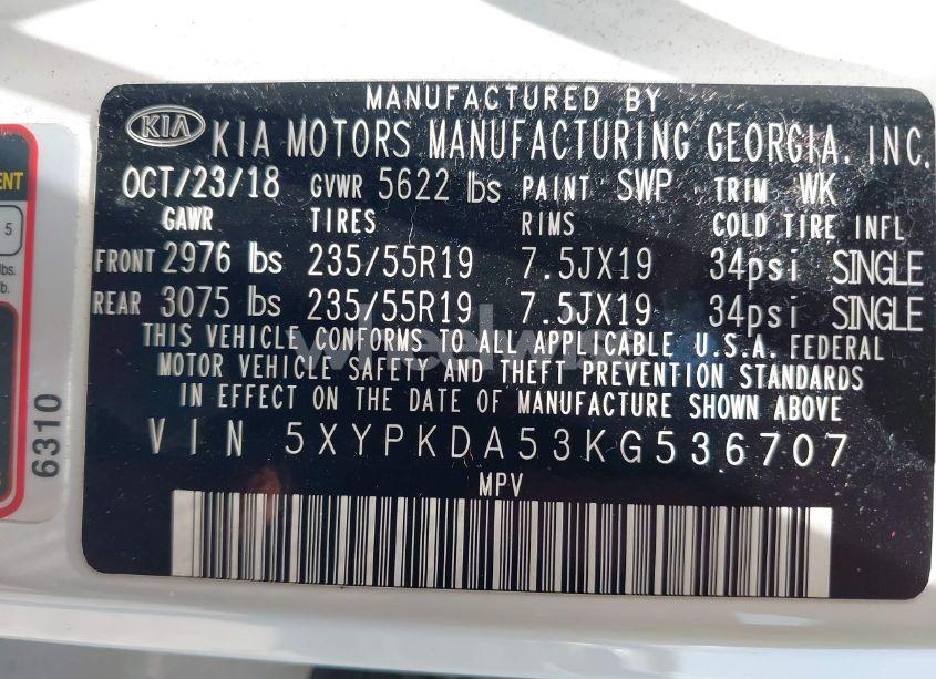 Photo 9 of 2019 Kia Sorento 3.3L SXL (VIN 5XYPKDA53KG536707)