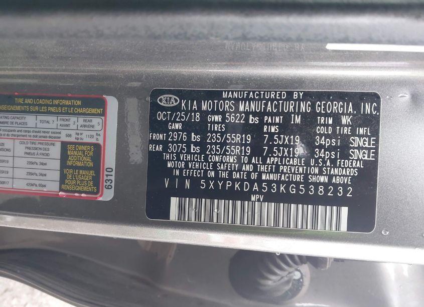 Photo 9 of 2019 Kia Sorento 3.3L SX (VIN 5XYPKDA53KG538232)