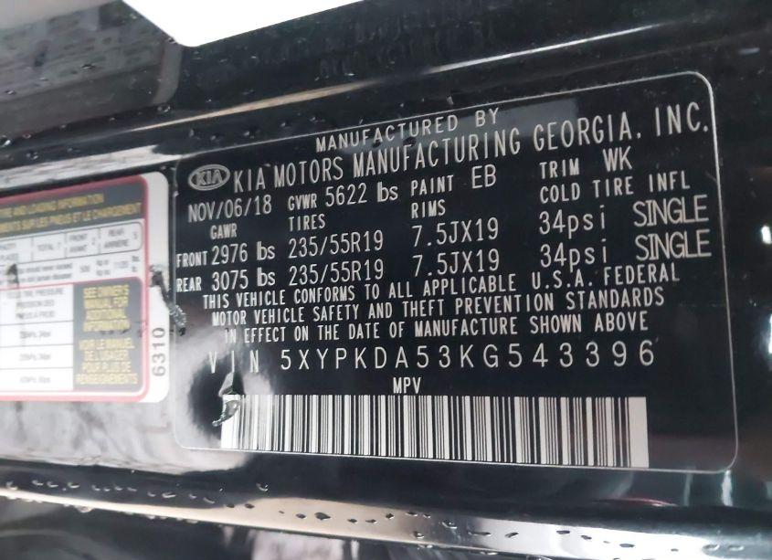 Photo 9 of 2019 Kia Sorento 3.3L SX (VIN 5XYPKDA53KG543396)