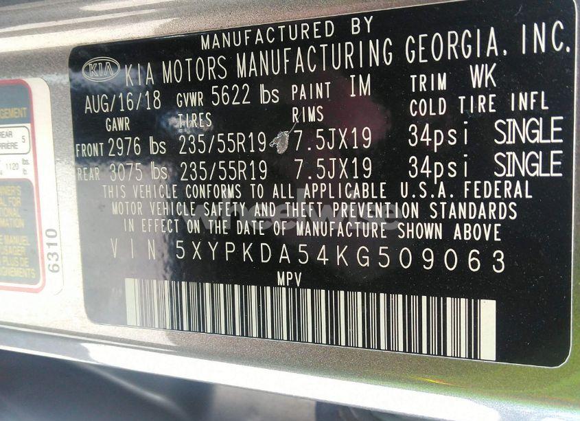 Photo 9 of 2019 Kia Sorento 3.3L SXL (VIN 5XYPKDA54KG509063)