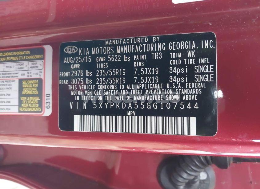 Photo 9 of 2016 Kia Sorento 3.3L SX (VIN 5XYPKDA55GG107544)