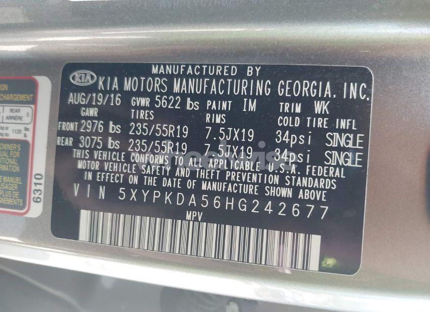 Photo 9 of 2017 Kia Sorento 3.3L SX (VIN 5XYPKDA56HG242677)