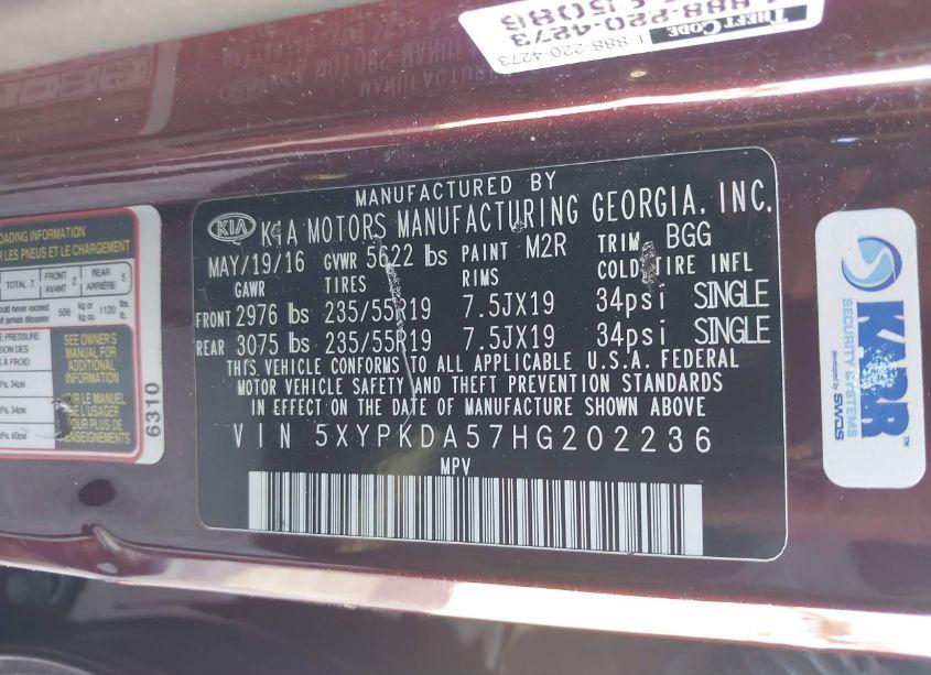 Photo 9 of 2017 Kia Sorento 3.3L SX (VIN 5XYPKDA57HG202236)