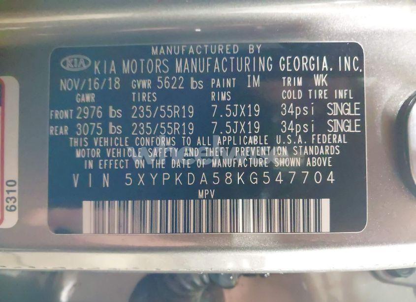 Photo 9 of 2019 Kia Sorento 3.3L SX (VIN 5XYPKDA58KG547704)