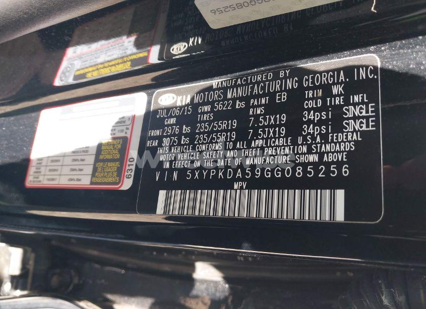 Photo 9 of 2016 Kia Sorento 3.3L SXL (VIN 5XYPKDA59GG085256)