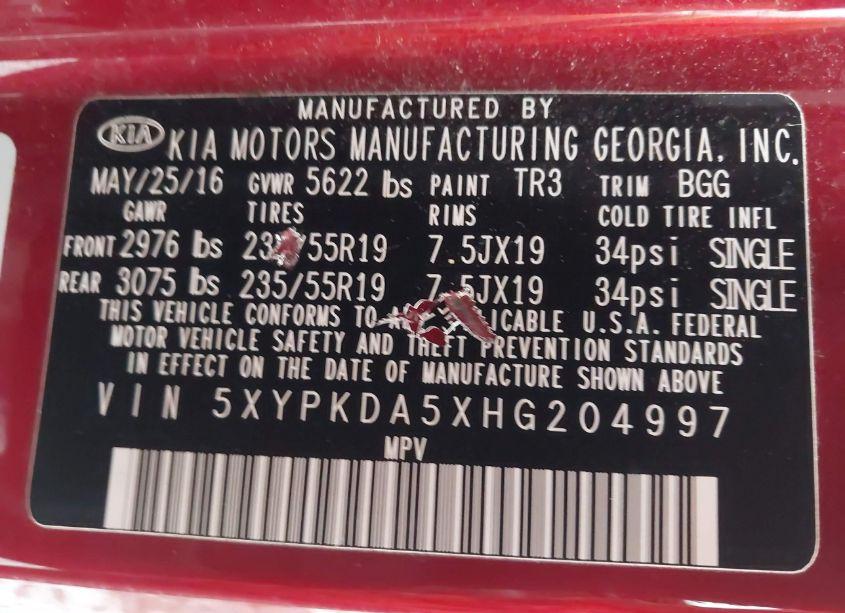 Photo 9 of 2017 Kia Sorento 3.3L SX (VIN 5XYPKDA5XHG204997)