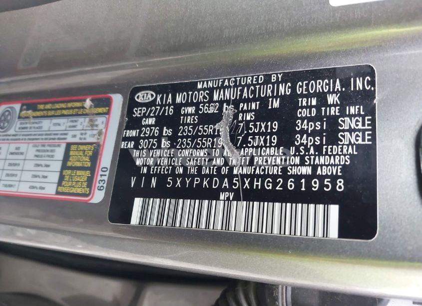 Photo 9 of 2017 Kia Sorento 3.3L SX (VIN 5XYPKDA5XHG261958)