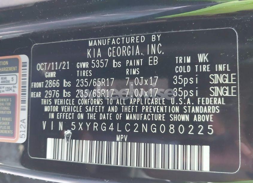 Photo 9 of 2022 Kia Sorento LX (VIN 5XYRG4LC2NG080225)