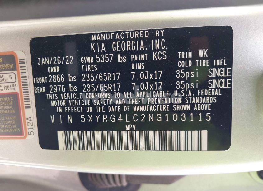 Photo 9 of 2022 Kia Sorento LX (VIN 5XYRG4LC2NG103115)