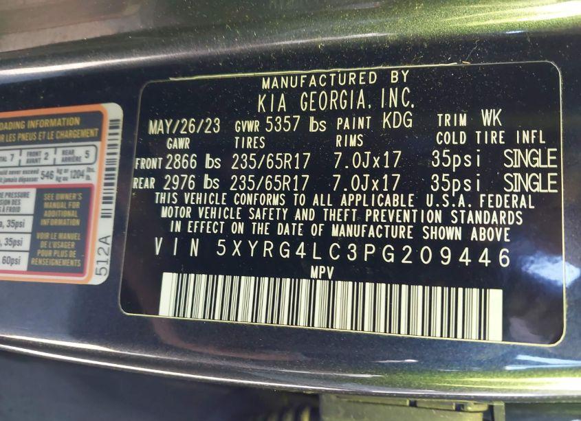 Photo 9 of 2023 Kia Sorento LX (VIN 5XYRG4LC3PG209446)
