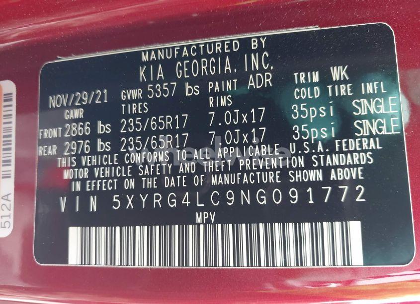 Photo 9 of 2022 Kia Sorento LX (VIN 5XYRG4LC9NG091772)