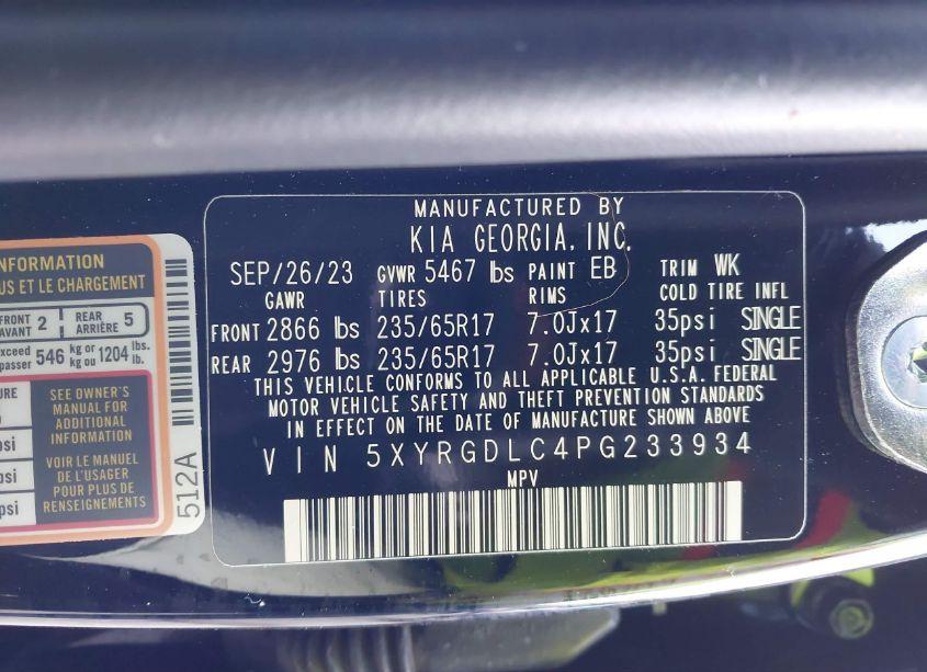 Photo 9 of 2023 Kia Sorento LX (VIN 5XYRGDLC4PG233934)