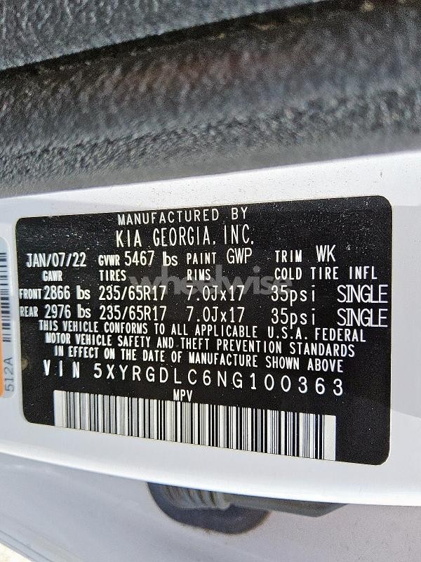 Photo 6 of 2022 KIA SORENTO LX (VIN 5XYRGDLC6NG100363)