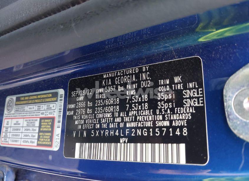 Photo 9 of 2022 Kia Sorento EX (VIN 5XYRH4LF2NG157148)