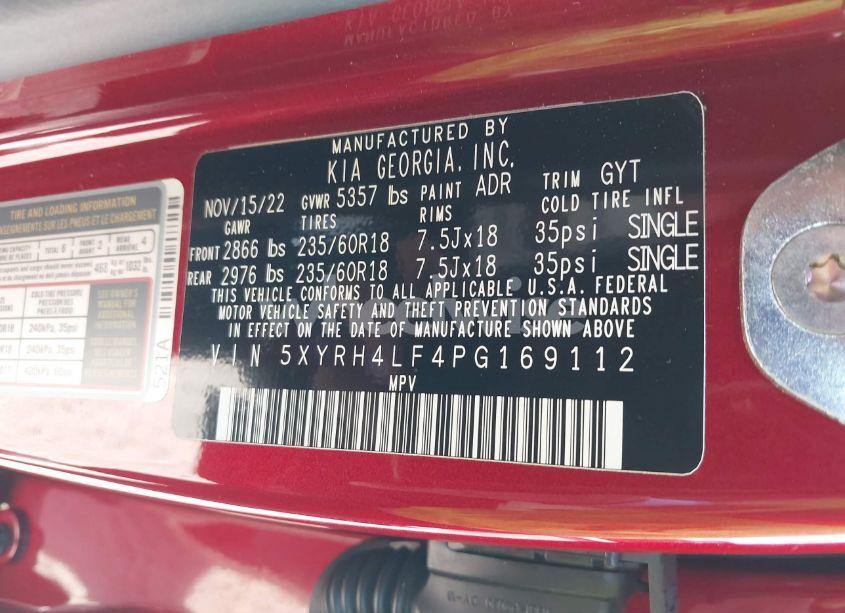 Photo 9 of 2023 Kia Sorento EX (VIN 5XYRH4LF4PG169112)